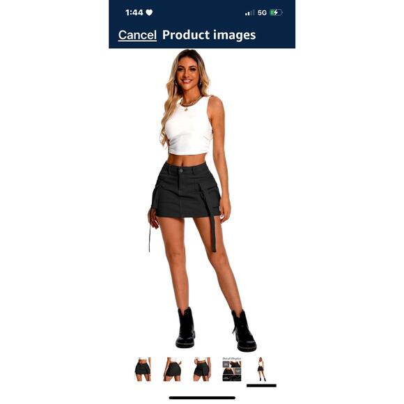 Elleven High Stretch Low Waist Denim Cargo Mini Skirt - Black - Size XS - Picture 5 of 11